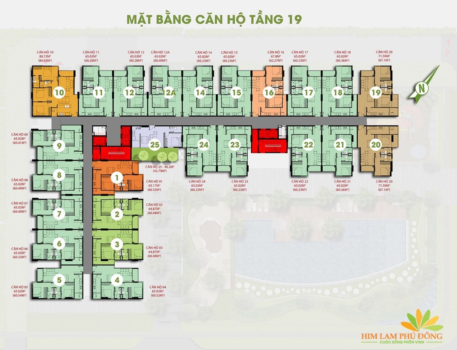 Mặt bằng thiết kế chi tiết tầng 19 Him Lam Phú Đông. Mặt bằng thiết kế chi tiết tầng 19 Him Lam Phú Đông.