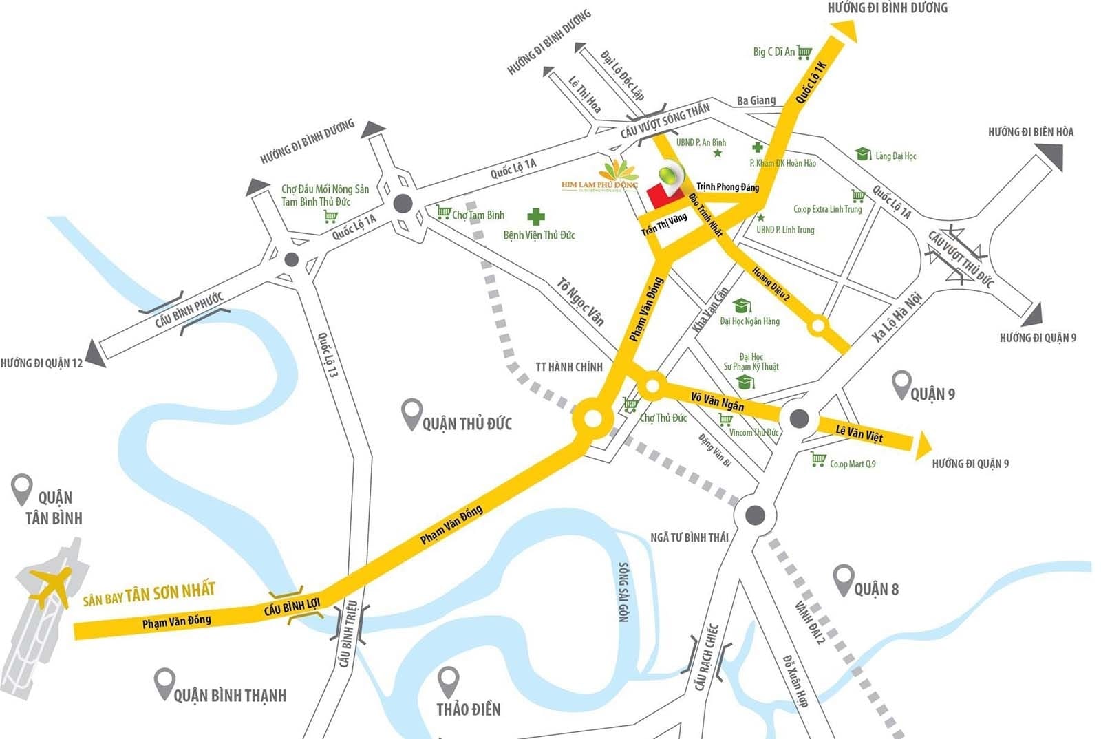 Sơ đồ minh họa vị trí đắc địa của chung cư Him Lam Phú Đông. Sơ đồ minh họa vị trí đắc địa của chung cư Him Lam Phú Đông.