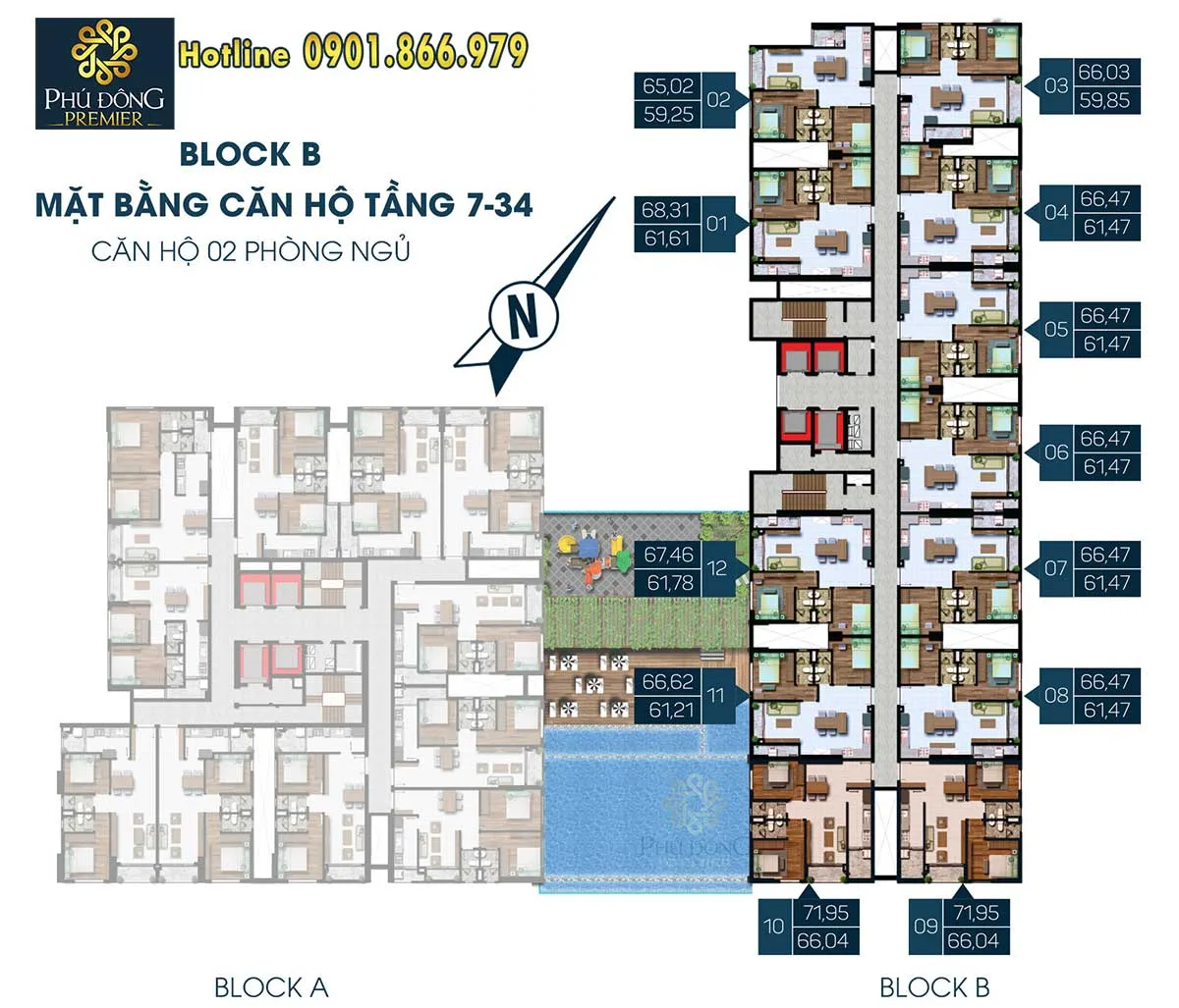 Mặt bằng căn hộ Phú Đông Premier mẫu 2 phòng ngủ Block B Mặt bằng căn hộ Phú Đông Premier mẫu 2 phòng ngủ Block B