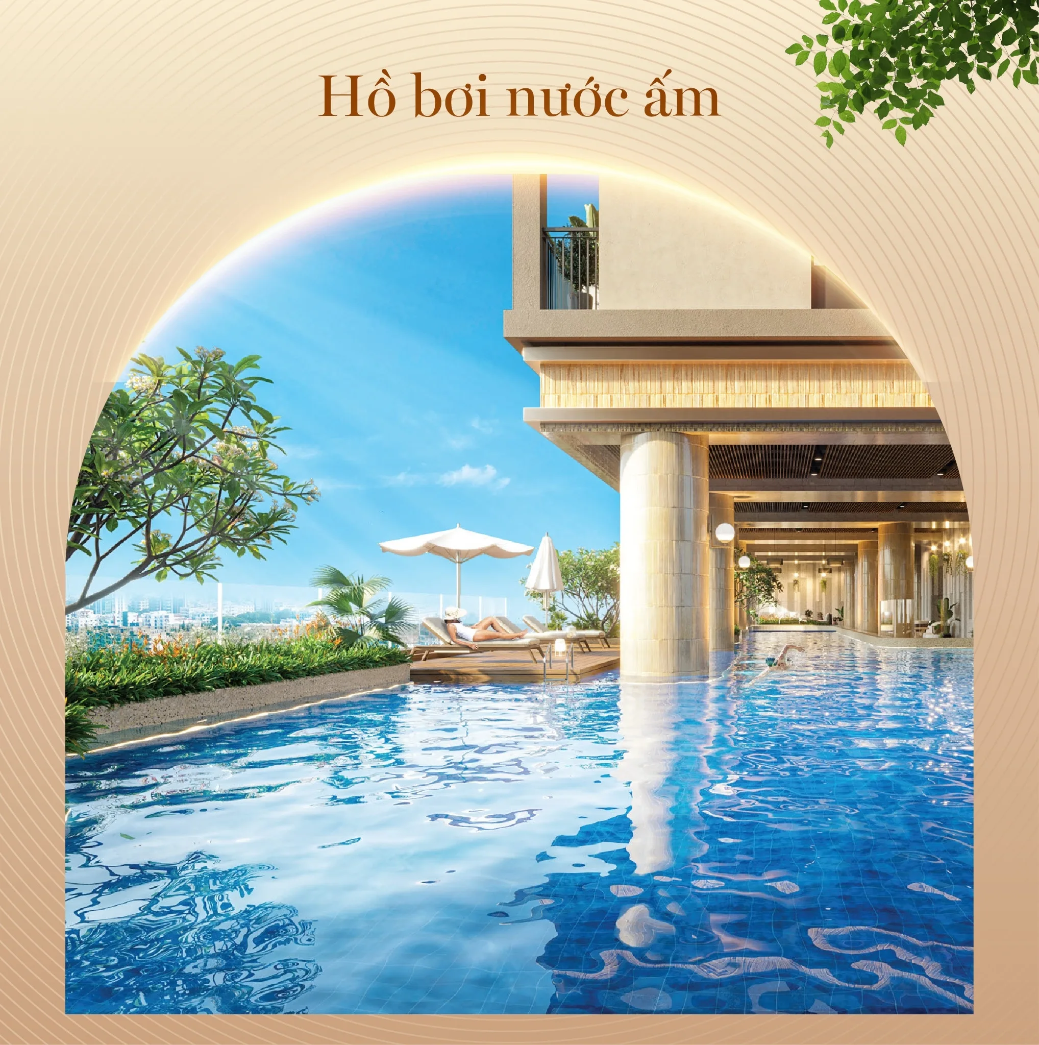 Hồ bơi nước ấm là một trong những tiện ích nổi bật của Phú Đông Sky One.